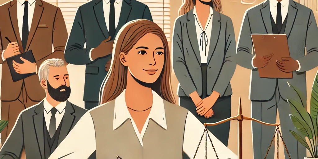 Featured image showing diverse individuals in a workplace setting with legal elements, representing employment discrimination lawyers protecting workplace rights.