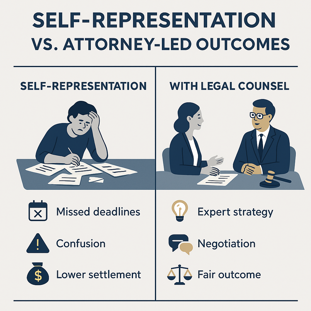 Comparison chart – Self‑representation vs. attorney‑led outcomes Comparison chart – Self‑representation vs. attorney‑led outcomes
