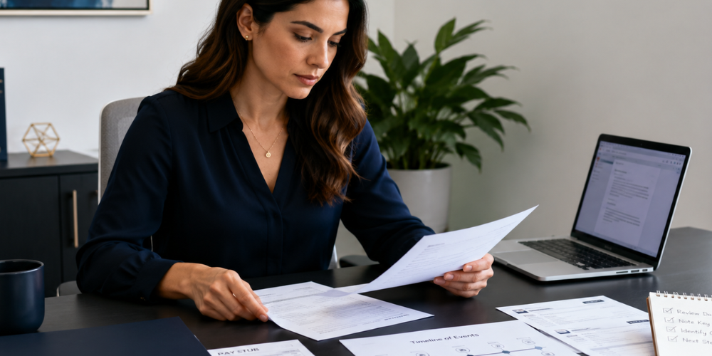 Do I Have an Employment Law Case Questions to Ask Before Contacting a Lawyer Employee reviewing workplace documents while considering whether to contact an employment lawyer