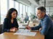 Employee and manager reviewing performance records after the employee used FMLA leave.