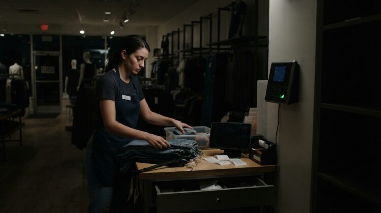 Employee performing required work near a time clock before clocking in or after clocking out.