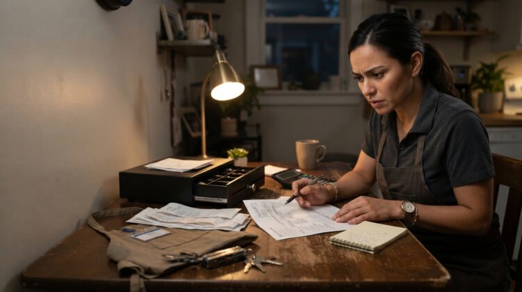 Can an Employer Deduct Cash Shortages, Breakage, Uniforms, or Mistakes From Your Paycheck? NJ & PA Guide Worker reviewing paycheck deductions involving uniforms, equipment, shortages, or workplace expenses.